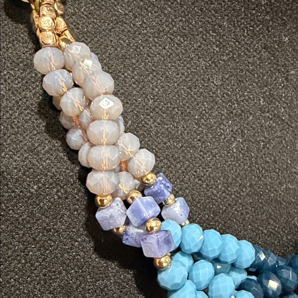 Boutique Multi Strand Blue Statement Necklace | Gold Accents - Picture 10 of 11